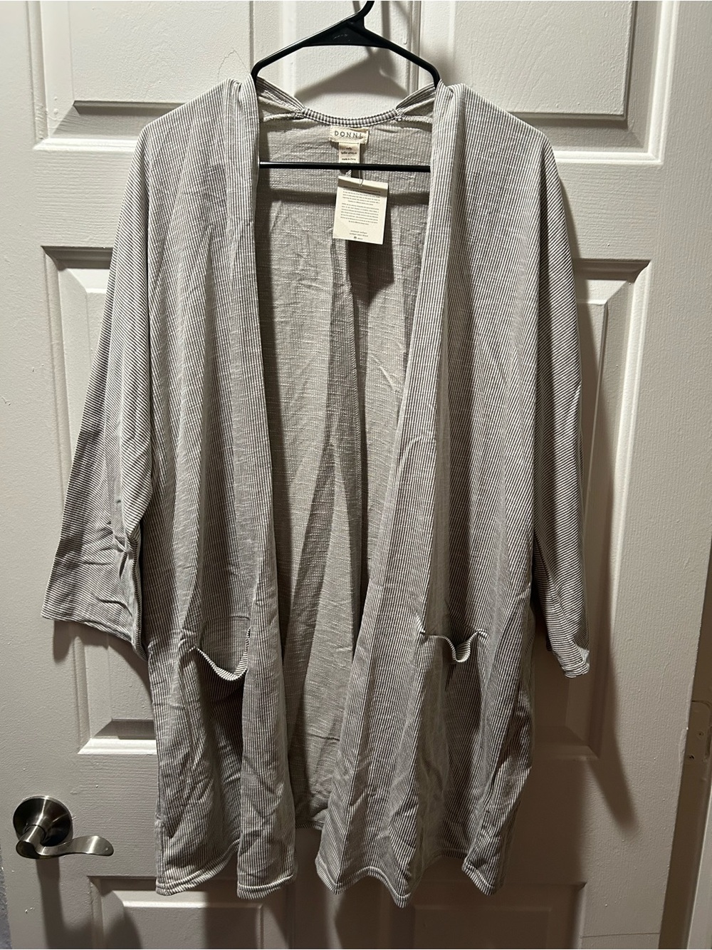 NWT DONNI. Light Gray Open-Front Ribbed Sandwash Cardigan OSFA